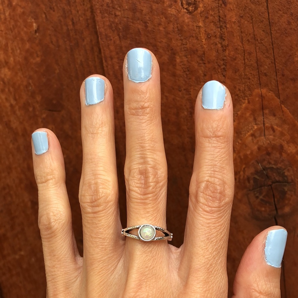 Iridescent White Opal Boho Ring - Picture 4 of 7